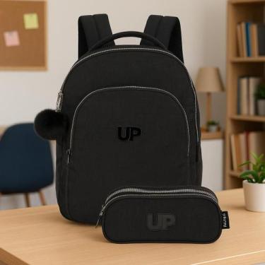 Imagem de Kit Mochila Costas Juvenil com Estojo Duplo Preto UP4YOU Crinkle - lux