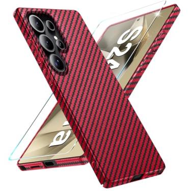 Imagem de Capa de fibra de carbono para Samsung Galaxy S24 Ultra com protetor de tela Slim Fit para Samsung S24 Ultra, capa de telefone resistente, durável, fina, híbrida, PC, capa de proteção rígida 5G (preto)