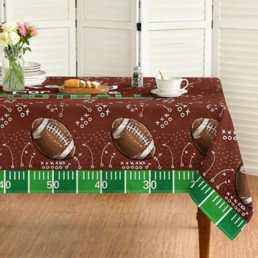 Imagem de Horaldaily Toalha de mesa retangular de futebol americano 152 x 213 cm, decoração de festa com bola de pé, lavável, capa de mesa sazonal para dia de jogo, festa de aniversário