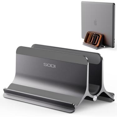 Imagem de SODI Suporte vertical para laptop para mesa, suporte de laptop de alumínio compatível com MacBook Pro, MacBook Air de até 17 polegadas, resfriamento automático por gravidade, acessórios organizadores