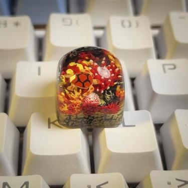 Imagem de APHAVIN Handmade Resin Artisan Keycap – Coral Reef Ocean Theme with Sea Creatures– 1U ESC Key – Cherry MX Mechanical Keyboard Compatible – 3D Mini Aquarium Design (Turtle-1)