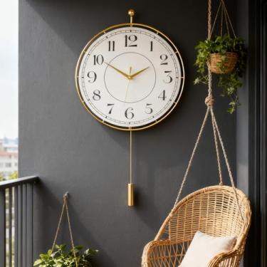 Imagem de QWANPET Relógio de parede decorativo, silencioso, sem tique-taque, movimento de quartzo operado por bateria com pêndulo, relógios de parede grandes para sala de estar, cozinha, casa, banheiro, quarto