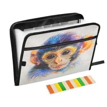 Imagem de CEBUGI Pasta expansível com 13 bolsos, organizador de arquivos sanfonado à prova d'água com etiquetas tamanho A4, organizador de documentos de papel para escola, material de escritório, macaco