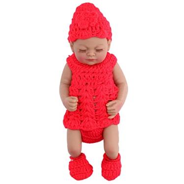 Imagem de SIWOTED Lifelike Baby Doll 10 Polegada Silicone Macio Recém-nascido Menino Boneca Infantil com Lindas Roupas Crianças Brinquedo (Menino negro de 10 polegadas com olhos fechados (vestido vermelho e)