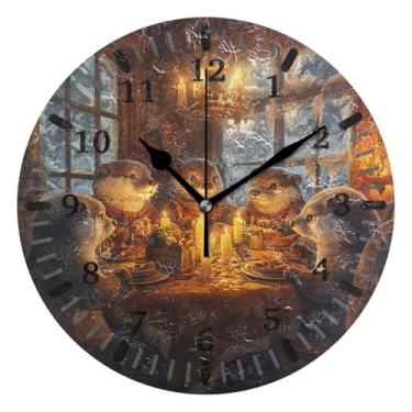 Imagem de CEBUGI Relógio de parede lontras operado por bateria relógios redondos silenciosos sem tique-taque relógios de parede para cozinha, banheiro, quarto, escritório, decoração 25,4 cm