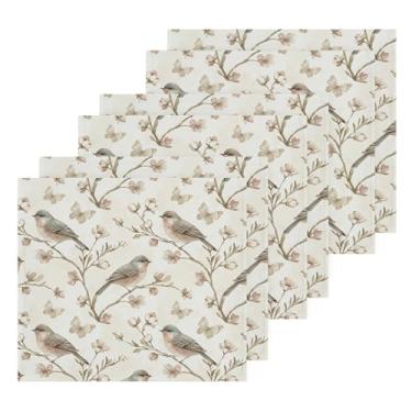 Imagem de Burbuja Pacote com 6 panos de algodão retrô pássaro, toalhas de rosto altamente macias e absorventes para banheiro, mão, cozinha, academia, limpeza, 30 x 30 cm