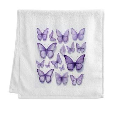 Imagem de CEBUGI Toalhas de banho premium - Toalhas de algodão macio para lavar o rosto - Toalhas de banho de mão persistentes para cuidados com a pele do banheiro | 40 x 75 cm | borboletas lilás fofas | Pacote