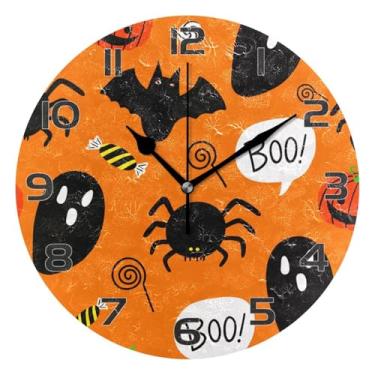 Imagem de YETTASBIN Relógio de parede fantasmas de Halloween, silencioso, sem tique-taque, operado por bateria, relógio redondo decorativo criativo para cozinha, sala de estar, banheiro, decoração de escritório