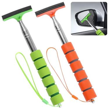 Imagem de Rodo de espelho lateral, 2 peças de rodo de espelho de carro, limpador retrátil de 101 cm, mini portátil para clima chuvoso e neblina, limpador lateral universal (laranja/verde)