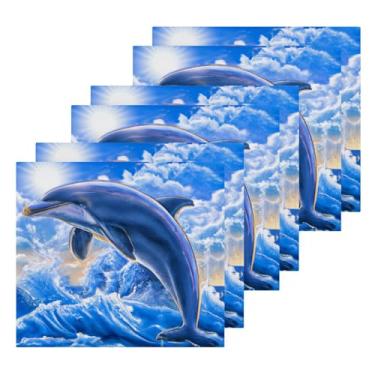 Imagem de Burbuja Pacote com 6 toalhas de algodão Dolphin, toalhas de rosto altamente macias e absorventes para banheiro, mão, cozinha, academia, limpeza, 30 x 30 cm