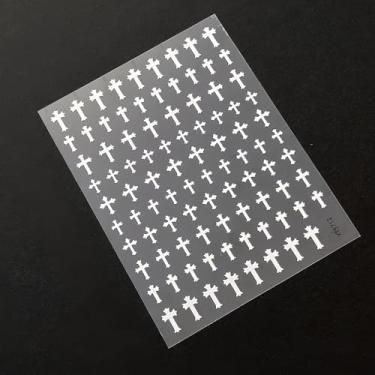 Imagem de Folha de adesivos de cruz preta - 100 decalques de cruz preta fosca em uma folha para batismo, batizado e artesanato DIY (0,5 polegada cada) (branco)
