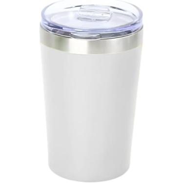 Imagem de Copo Térmico de Aço Inoxidável 350ml com Tampa Giratória Antiderrapante - Design Duplo Isolante e Impermeável (Branco)