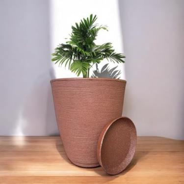 Imagem de Vaso Decorativo Planta Flor Coluna Bojo Escovado 28x25 Jardim Moderno Polietileno (Marrom)