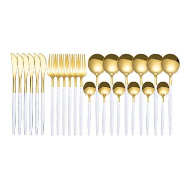 Imagem de Conjunto de Utensílios Aço Inoxidável com 24 Peças para Cozinha Garfo Colher Talher Jantar Estilo Minimalista Prata Resi