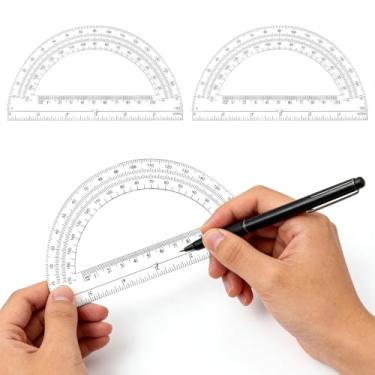 Imagem de Transferidor de plástico, transferidores para material de escritório de sala de aula de geometria, transferidores de matemática de 180 graus, geometria