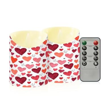 Imagem de Wassud Pacote com 2 velas de coração sem chama com controle remoto, velas realistas cintilantes com temporizador, velas decorativas para Natal, casamento, festa, decoração de casa pequena