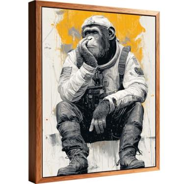 Imagem de Halioyo Arte de parede de macaco, decoração de parede de banheiro engraçada, decoração de quarto estilo grafite, arte de rua abstrata, arte de parede em tela emoldurada para sala de estar, quarto