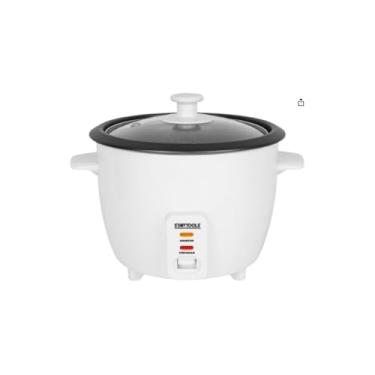 Imagem de Panela de Arroz Elétrica 1,3L, 400W, 220V, Branca, com Tampa de Vidro, Antiaderente, Inclui Colher e Copo Medidor
