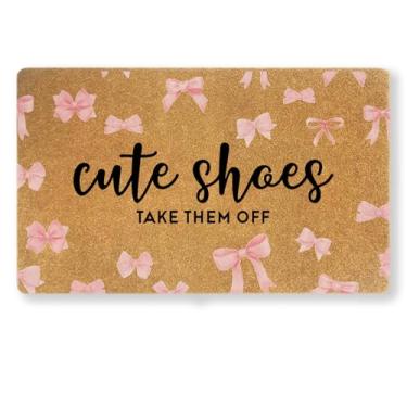 Imagem de Uilatyu Cute Shoes Take Them Off – Tapete de boas-vindas rosa tapete de porta com arco externo, tapete de entrada antiderrapante de 76 × 43 cm, tapete de entrada antiderrapante durável para uso