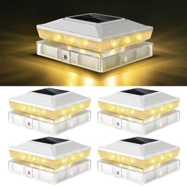 Imagem de vighep Luzes de poste solares 4x4 para ambientes externos com 2 modos de cor, pacote com 4 lâmpadas brancas de cerca movida a energia solar, à prova d'água, ajuste de 9 x 9 cm, 4 x 10 cm, postes de