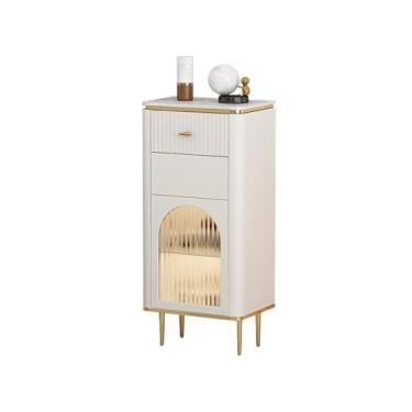Imagem de Cômodas Cômoda para quarto, cômoda, com parte superior de textura mármore imitação e alças metal dourado para, sala estar, corredor, entrada(43 * 30 * 95cm)