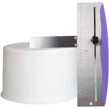 Imagem de Raspador de bolo de 30,48 cm, raspador de aço inoxidável para decoração de bolo para cobertura com borda creme – Espátula de cozinha ajustável para mousse, queijo, bolo creme (roxo)