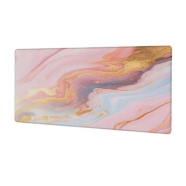 Imagem de Tapete de mouse grande em mármore rosa dourado à prova d'água com protetor de mesa estendido para computador, base de borracha antiderrapante para escritório, computador, teclado, laptop e mesa de