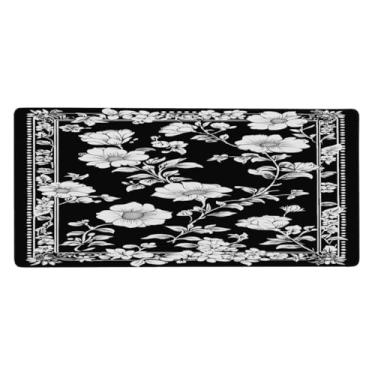 Imagem de Tapete de mouse grande preto bonito flor impermeável computador estendido tapete protetor de mesa antiderrapante base de borracha mousepad para escritório, computador, teclado, laptop e mesa de casa