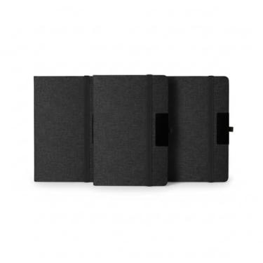 Imagem de Caderno de Anotações Executivo, Capa Dura em Material Reciclável, 80 Folhas Pautadas, com Fechamento Elástico, Suporte para Caneta, Placa de Metal para Personalização, 21,3x14,5x1,2cm (3, Preto)