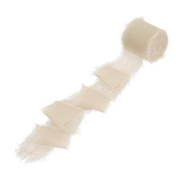 Imagem de PATIKIL Fita de franja de algodão de 3,8 cm x 5,5 m, 1 rolo de fita de algodão desgastada feita à mão para artesanato faça você mesmo, buquês, decoração de casamento, embrulho de presente, bege