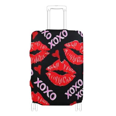 Imagem de Joisal Batom branco vermelho beijos capas de bagagem pretas para protetor de mala acessórios de viagem anti-arranhões para mulheres, capa de terno, P, serve para capa de 45 a 50 cm, Batom branco
