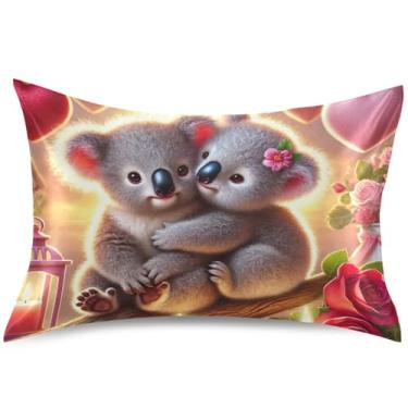 Imagem de Lindas capas de almofada de cetim com coração de coalas à luz de velas, arte fofa, King, Queen, padrão, para cuidados com o cabelo, tamanho Queen, 76,2 cm x 50,8 cm