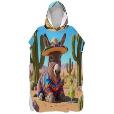 Imagem de Joisal Poncho de surfe trocador de roupão para adultos toalha de natação com capuz bonito poncho masculino de secagem rápida com capuz burro mexicano fofo