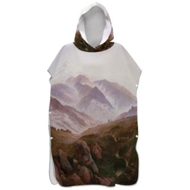 Imagem de Joisal Roupão de mudança de poncho de surfe para toalha de banho com capuz de praia reutilizável ponchos adultos para mulheres artista pintura de montanha