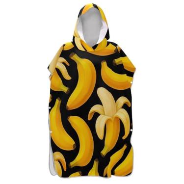 Imagem de TSENQUE Roupão de mudança de poncho de surfe para toalha de banho com capuz de praia reutilizável bonito amarelo bananas pretas ponchos adultos para mulheres