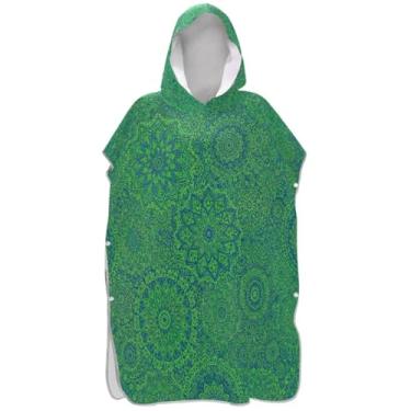 Imagem de Joisal Manta verde mandala floral poncho de surfe trocador para banho de praia Adul toalhas com capuz plus size ponchos adultos para mulheres