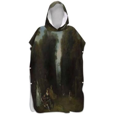 Imagem de Joisal Poncho de surfe para trocador adulto toalha de banho com capuz plus size poncho masculino com capuz pintura de cenário