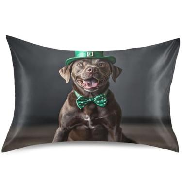 Imagem de Capa de almofada de cetim de cachorro fofo com almofada refrescante padrão Queen King decorativa para sofá de cama de casa, tamanho Queen, 76 cm x 50 cm