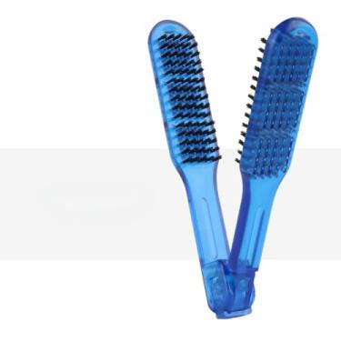 Imagem de Escova de alisamento azul resistente ao calor, dupla face, antiestática, pente para pentear cabelo