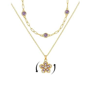 Imagem de rgwtgkyh Colares femininos com pedra do mês de nascimento em camadas, ouro 18 K, vermelho, fidget flor, hibisco, presente de aniversário de janeiro para mãe, amiga, namorada, irmãs, Large, Latão