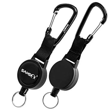 Imagem de Sams Fishing Porta-chaves retrátil resistente para pescador Bobina Retractor Zinger com clipe e cabo de 61 cm em aço inoxidável, preto