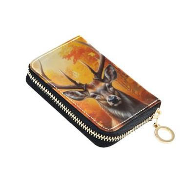 Imagem de Carteira artística feminina amarela outono pequena com bloqueio de RFID, porta-cartões de crédito, estética e bolso para moedas