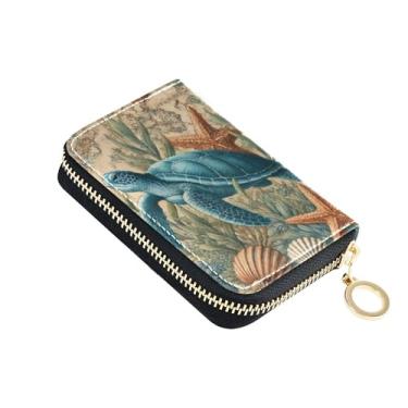 Imagem de Carteira feminina vintage tartaruga azul concha com zíper em torno de 9 compartimentos para cartão de crédito e 2 compartimentos para dinheiro, carteira feminina de viagem com bolso para moedas