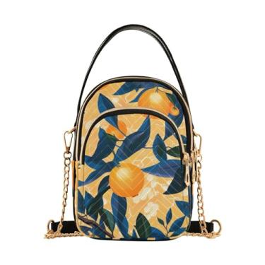 Imagem de Bolsa transversal feminina abstrata de mandala artística, bolsa tiracolo moderna feminina, bolsa tiracolo pequena para mulheres, Laranjas em amarelo-1, One Size