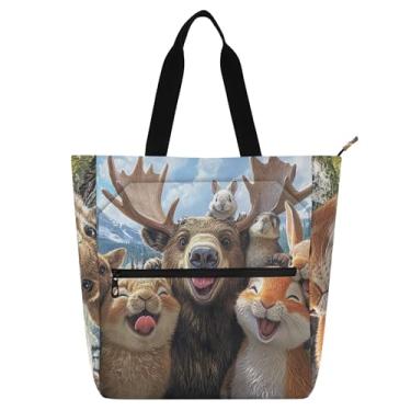 Imagem de Bolsa de trabalho feminina com estampa de animais engraçados de alce, lona, praia, escola, bolsas, professores, livros, presentes