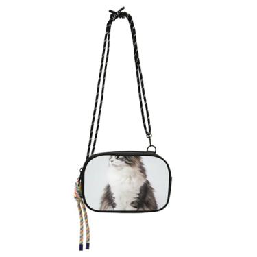 Imagem de Lindas bolsas transversais Maine Coon Cat bolsa feminina pequena carteira para telefone bolsas modernas sobre os ombros