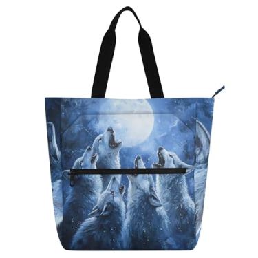 Imagem de GAIGEO Sacola Howl Wolves Moon Book para crianças, mulheres, trabalho, escola, professora, bolsa de mão de lona com zíper com compartimentos, bolsa de ombro utilitária de viagem