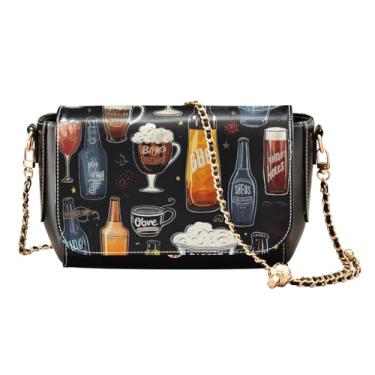 Imagem de Bolsa transversal feminina floral de rosas e folhas verdes, bolsa de ombro de couro médio, bolsa tiracolo feminina de couro, Beer on Black-4, One Size