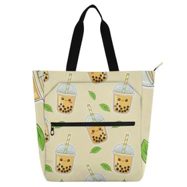 Imagem de Bolhas fofas de chávenas de chá amarelo claro para mulheres, trabalho, lona, faculdade, escola, bolsas, bolsas femininas e infantis, presente para amantes de livros