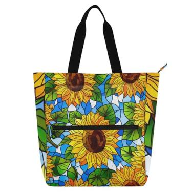 Imagem de GAIGEO Sacola Artística Girassóis para Mulheres Trabalho Lona Faculdade Escolar Bolsas de Tecido Bolsas com Compartimentos